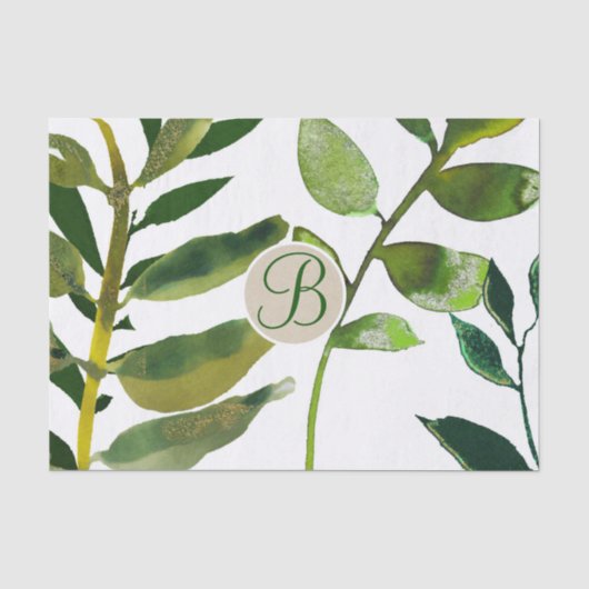植物の緑の葉のモノグラム文字イニシャル 薄葉紙 (正面)