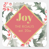 植物の緑のJoy クリスマス スクエアシール (正面)