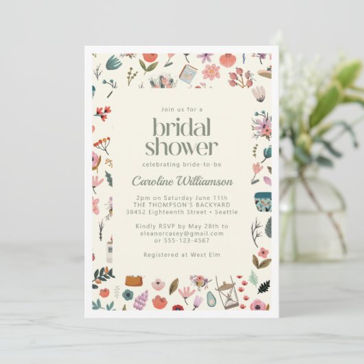 植物の美しさ 花の自然 ブライダルシャワー 招待状 (スタンド正面)