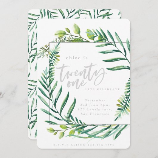 植物の群葉の第21誕生日の招待 招待状 (正面/裏面)