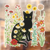植物の自然 - 野花の庭の黒猫 ウィンドウサイン (シート2)