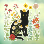 植物の自然 - 野花の庭の黒猫 ウィンドウサイン (シート3)