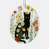 植物の自然 - 野花の庭の黒猫 セラミックオーナメント (右)
