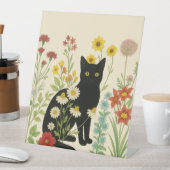 植物の自然 - 野花の庭の黒猫 台座サイン (インサイチュ)