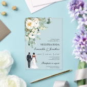 植物の花で飾られた花嫁花婿のスペイン式結婚式 アクリル招待状 (インサイチュ (ウェディング))