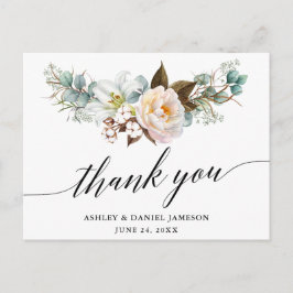 植物の花のカリグラフィー結婚式のお礼 ポストカード