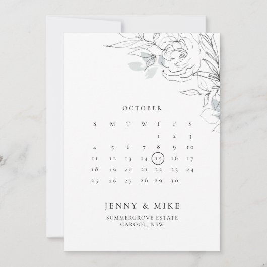 植物の花のカレンダー・セーブ・ザ・デート招待状 招待状 (正面)