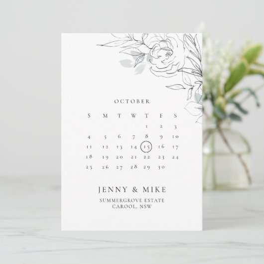 植物の花のカレンダー・セーブ・ザ・デート招待状 招待状 (スタンド正面)