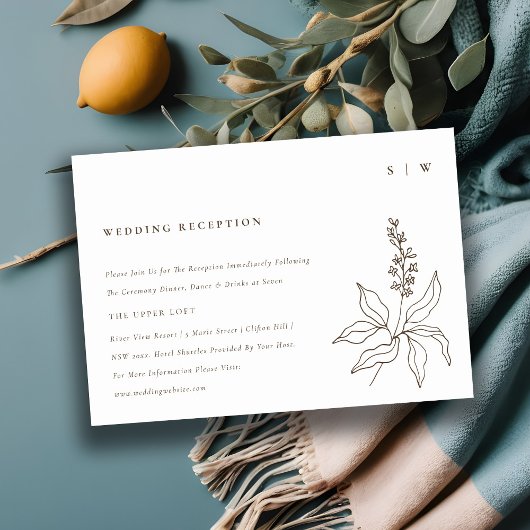 植物の花のスケッチ モノグラム 結婚式の披露宴 エンクロージャーカード