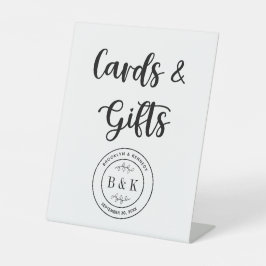 植物の花のモノグラムの結婚カードとギフト 台座サイン