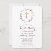 植物の花のリース　最初の聖体拝領 招待状 (正面)