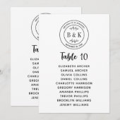 植物の花の楽しいモノグラム結婚式の座席表 招待状 (正面/裏面)