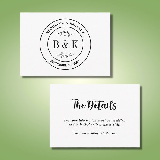 植物の花の楽しいモノグラム結婚式カップル名 エンクロージャーカード