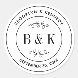 植物の花の楽しいモノグラム結婚式カップル名 ラウンドシール
