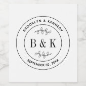 植物の花の楽しいモノグラム結婚式カップル名 ワインラベル (シングルラベル)