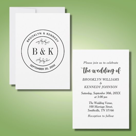 植物の花の楽しいモノグラム結婚式カップル名 招待状