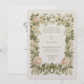 植物の花の色のボーダー柄のプリントの結婚式 招待状 (正面/裏面)