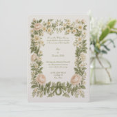 植物の花の色のボーダー柄のプリントの結婚式 招待状 (スタンド正面)