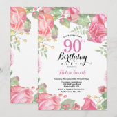 植物の花の90歳の誕生日招待状 招待状 (正面/裏面)