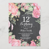 植物の花柄の第12誕生日の招待状 招待状 (正面/裏面)