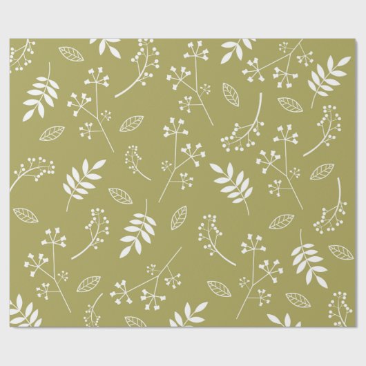 植物の花柄の葉の緑の草木のオリーブ色 ラッピングペーパー (フラット)