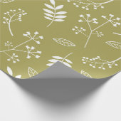 植物の花柄の葉の緑の草木のオリーブ色 ラッピングペーパー (角)