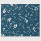 植物の花柄の葉の緑の草木の濃紺 ラッピングペーパー (フラット)