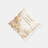 植物の花柄テディベア ベビーシャワー スタンダードカクテルナプキン (角)