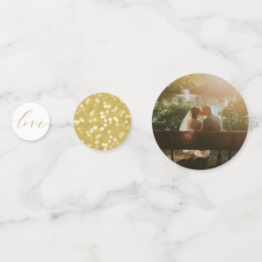 植物の花輪があしらわれたゴールドの結婚式テーブル コンフェッティ (裏面)