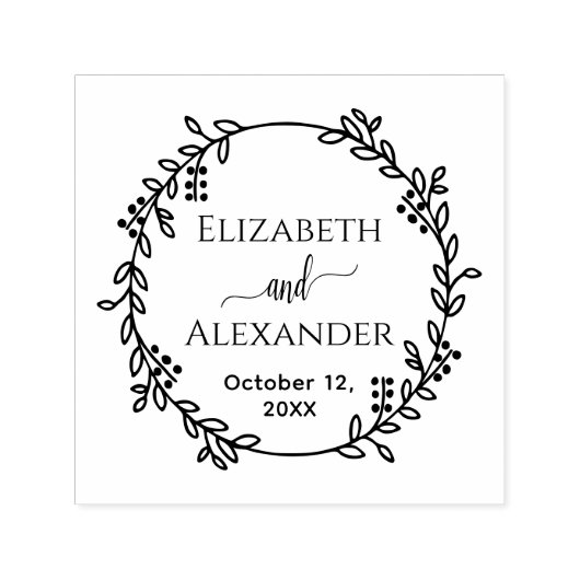 植物の花輪のウェディング　新婦新郎名前　日付　結婚式 セルフインキングスタンプ (デザイン)