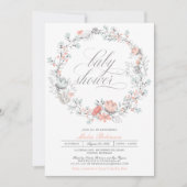 植物の花輪 春の花 | 女の子 ベイビーシャワー 招待状 (正面)