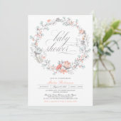 植物の花輪 春の花 | 女の子 ベイビーシャワー 招待状 (スタンド正面)