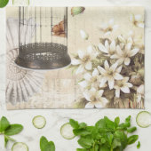 植物の芸術の鳥かごのモダンなヴィンテージのフランス人の鳥 キッチンタオル (折り畳み)