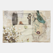 植物の芸術の鳥かごのモダンなヴィンテージのフランス人の鳥 キッチンタオル (横)