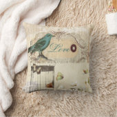 植物の芸術の鳥かごのモダンなヴィンテージのフランス人の鳥 クッション (ブランケット)