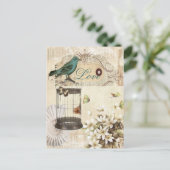 植物の芸術の鳥かごのモダンなヴィンテージのフランス人の鳥 ポストカード (スタンド正面)