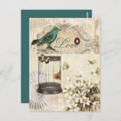 植物の芸術の鳥かごのモダンなヴィンテージのフランス人の鳥 ポストカード (正面/裏面)