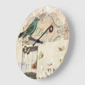 植物の芸術の鳥かごのモダンなヴィンテージのフランス人の鳥 ラージ壁時計 (傾斜)