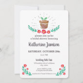 植物の芽 赤い花の水彩 結婚前のお茶会 招待状 (正面)