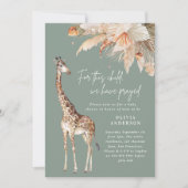 植物の草原のキリンサファリ シンプルな緑色のi 招待状 (正面)