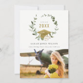 植物の葉のリース写真金ゴールド卒業 案内状 (正面)