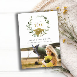 植物の葉のリース写真金ゴールド卒業 案内状