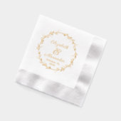 植物の葉のリース#14カップル名日付スクリプト 箔ナプキン (左)