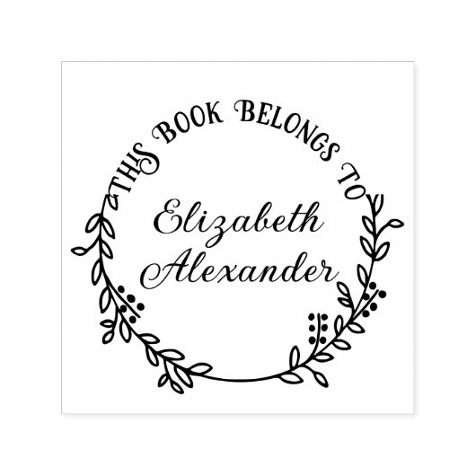 植物の葉の実のリース＃20ラウンドライブラリーブック セルフインキングスタンプ (デザイン)