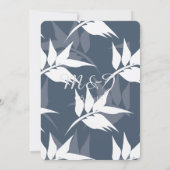 植物の葉の模様 ネイビーブルーのブランチ ウェディング 招待状 (裏面)