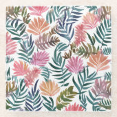 植物の葉の水彩 | 花のカラフルでかわいい ガラスコースター (正面)