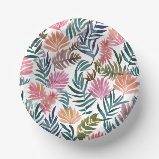 植物の葉の水彩 | 花のカラフルでかわいい ペーパーボウル (正面)