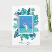 植物の葉の結婚新しい写真を折り畳んだ サンキューカード (正面)