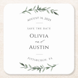 植物の葉の緑が日付を救う スクエアペーパーコースター