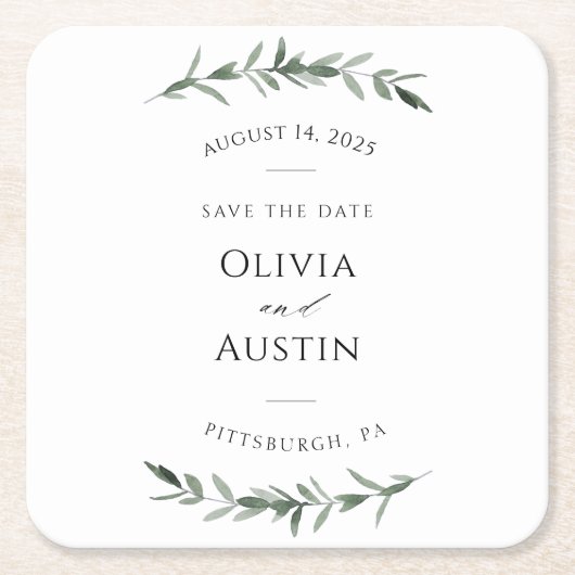 植物の葉の緑が日付を救う スクエアペーパーコースター (正面)